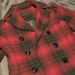 New Steve Madden Size M Red & Black Plaid Peacoat